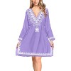 HAPPY BAY Women's Loose Holiday Mini Beachwear Swim Suit Dress Vacation Summer Beach Dress Short Flowy Bathing Suit Cover Ups 8-12 Purple Solid - 2 of 4