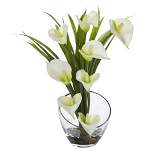 15.5" x 9.5" Artificial Calla Lily and Grass Plant Arrangement in Vase - Nearly Natural