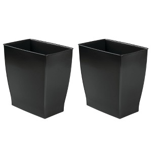iDesign Set of 2 Small Rectangular Bathroom Trash Cans - Black - 1 of 4
