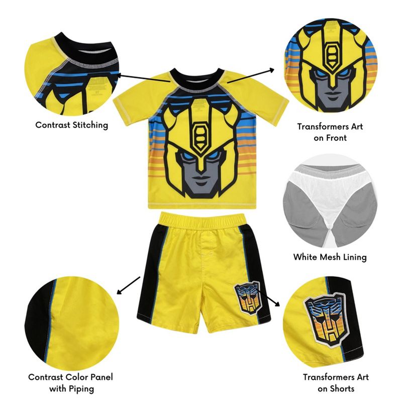 Transformers Bumblebee Rash Guard and Swim Trunks Outfit Set Yellow Little Kid, 5 of 8