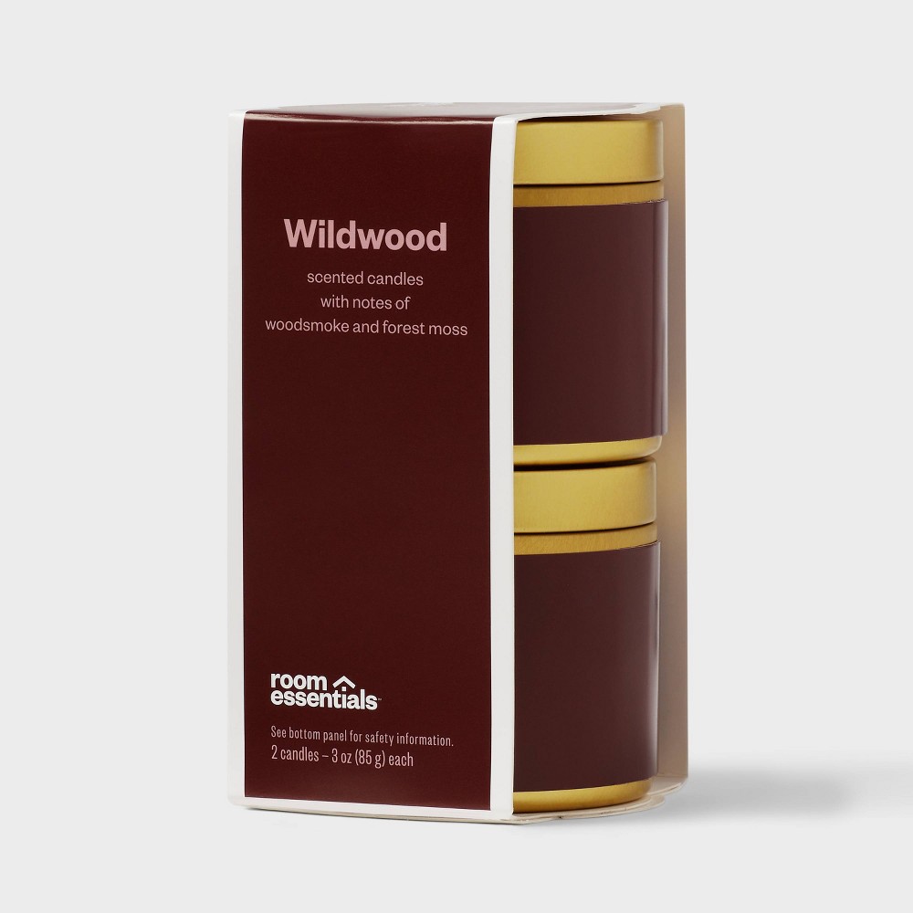 2pk Tin Gift Set Wildwood Jar Candle Burgundy 3oz - Room Essentials™: Soy Wax Blend, Forest Aroma, Spring Decor