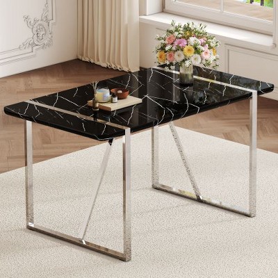 CENGHU Rectangular Dining Table, Rustic Industrial Wood Dining Table for 6 Pepole, Kitchen Table with Black Metal Legs, for Dining Room, Kitchen