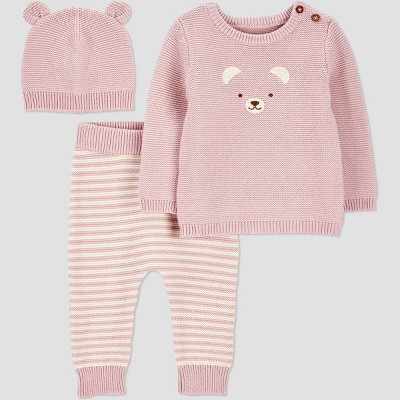 Carter's Just One You® Baby Girls' 3pc Bear Sweater Top & Pants Set - Purple