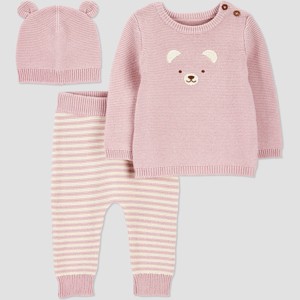 Carter's Just One You® Baby Girls' 3pc Bear Sweater Top & Pants Set - Purple - 1 of 3