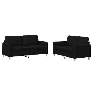 vidaXL 2-Piece Sofa Set with Cushions in Black Fabric - Durable and Comfortable Seating for Indoor/Outdoor Use with Plywood and Metal Frame - 1 of 4