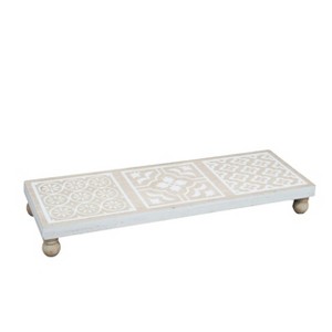 VIP Wood 24 in. White Carved Riser with Triple Damask - 1 of 2