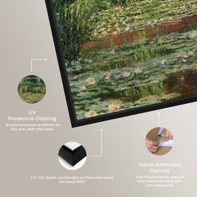 Monet Japanese Footbridge Green and Black Canvas Print, 21" x 21"
