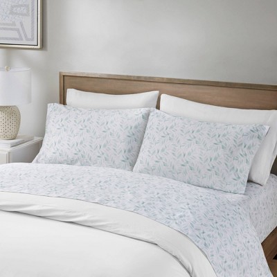 Queen Green Leaves Cotton Percale Sheet Set