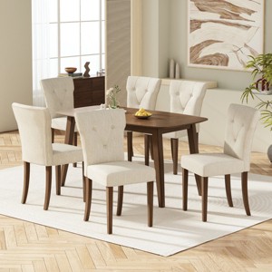 Coolbibila Modern Beige Linen Fabric Upholstered Parsons Dining Chairs,High Back Button Tufted Padded Dining Room Chair,Wooden Kitchen Chair - 1 of 4