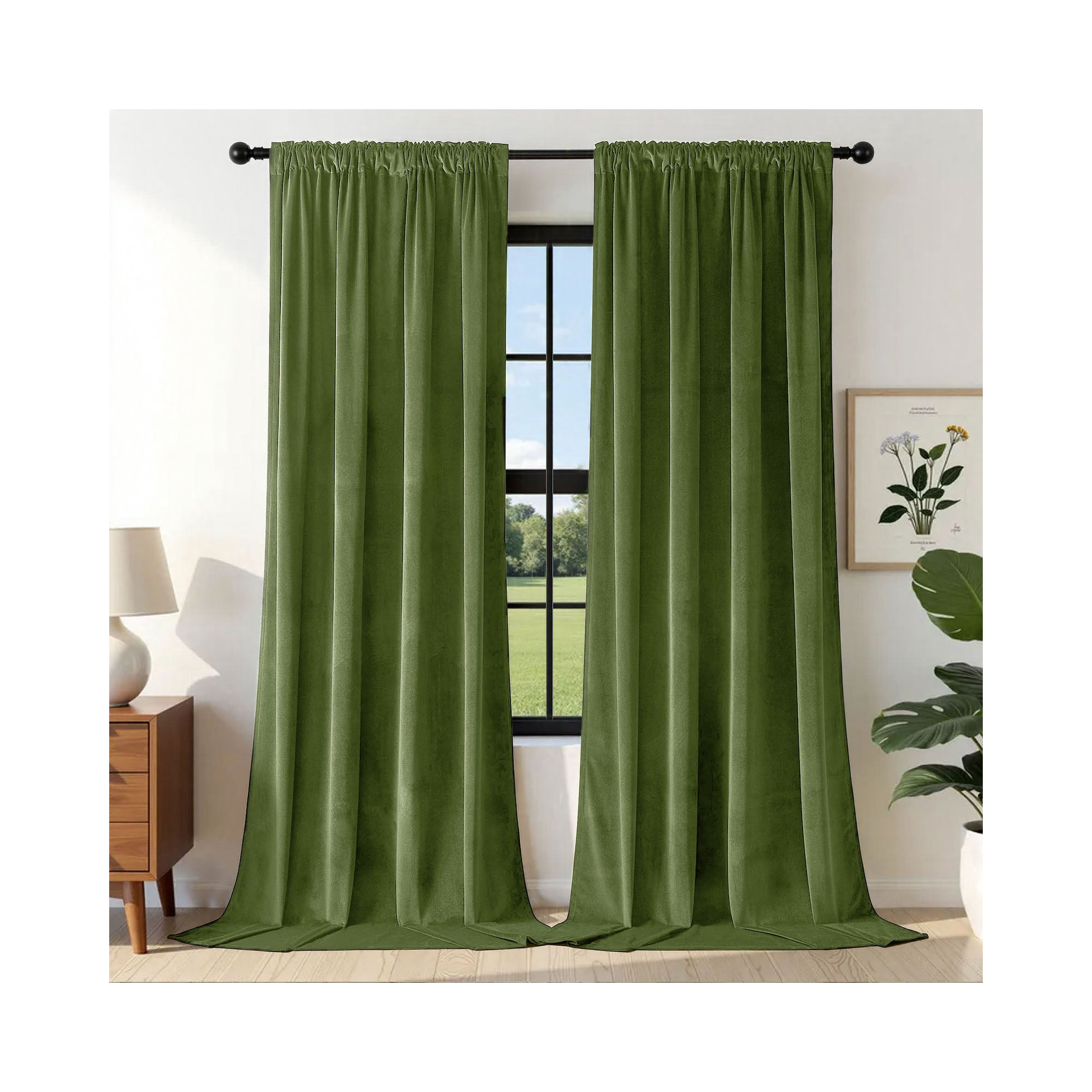Joydeco 52" x 84" Olive Green Luxury Thermal Insulated Velvet Blackout Rod Pocket Curtains (Set of 2)