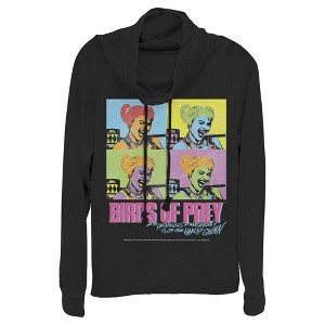 Juniors Womens Birds of Prey Harley Quinn Pop Art Cowl Neck Sweatshirt - 1 of 3