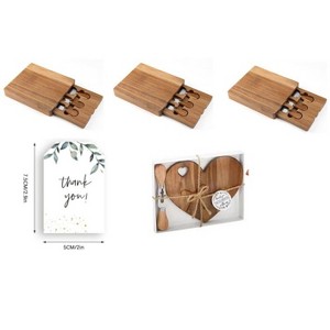 Acacia wood cheese board set, gift box included - three-layer deli board, comes with pizza cutter, butter knife and fork, and party/holiday card. - 1 of 3