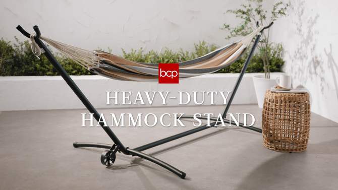 Best Choice Products 9ft Portable Heavy-Duty Steel Hammock Stand w/ Built-In Wheel, Case, Weather-Resistant Finish, 2 of 9, play video
