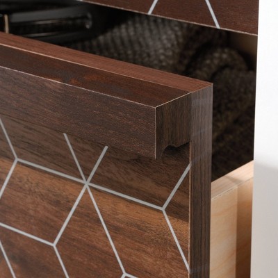 Harvey Park Mid-Century 4-Drawer Chest in Soft White with Walnut Accents