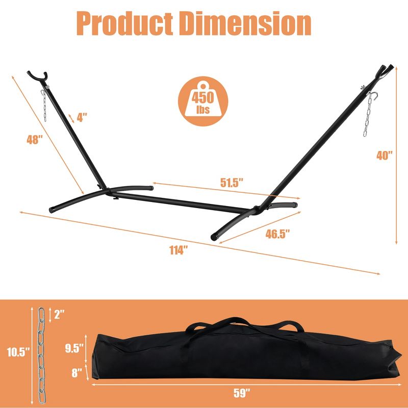 Costway 2-Person Hammock Stand Heavy-Duty Frame Storage bag Included 450 LBS Capacity, 3 of 11