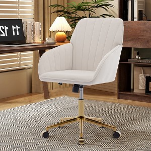 Lyngins Adjustable Ergonomic Swivel Home Office Chair with Golden Metal Base and Wheels for Work Study Vanity - 1 of 4