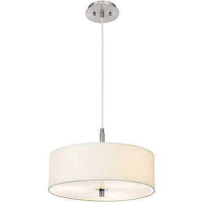 Possini Euro Design Brushed Nickel Drum Pendant Chandelier 16" Wide Modern White Fabric Shade for Dining Room House Foyer Kitchen