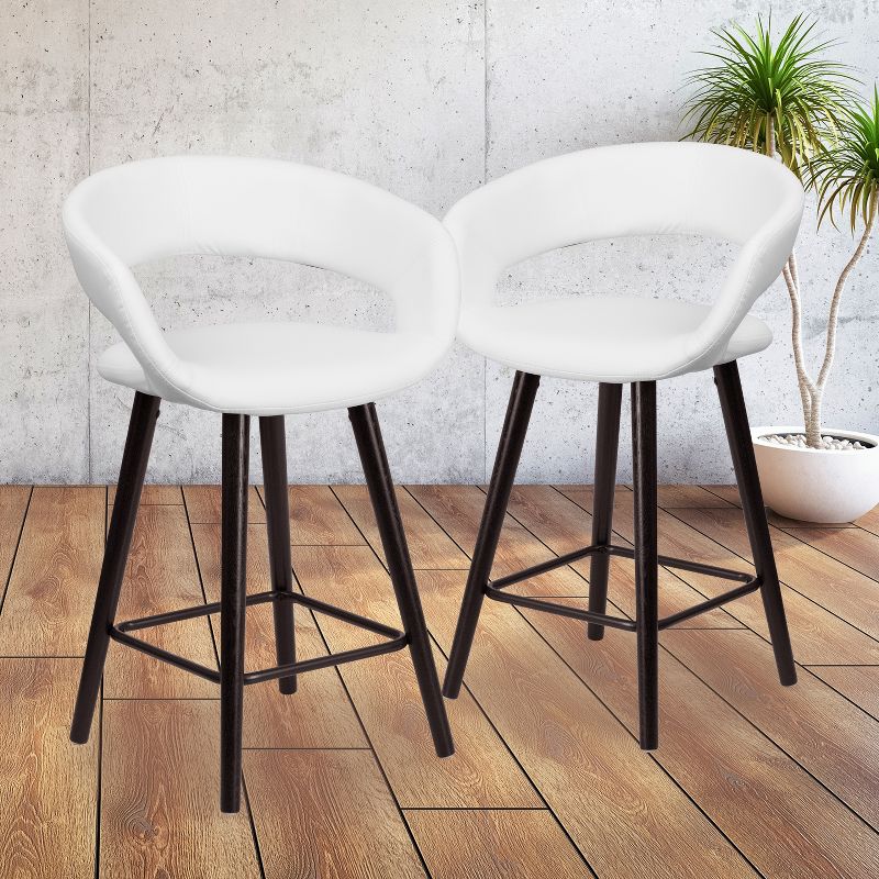Emma and Oliver 2 Pk. 24'' High Contemporary Vinyl Counter Height Stool with Cappuccino Wood Frame, 2 of 12