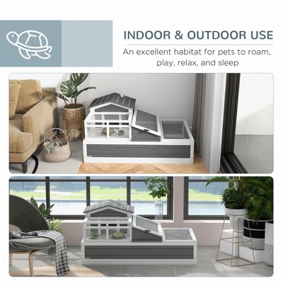 Storm Gray Wooden 3-Room Tortoise Habitat with Balcony
