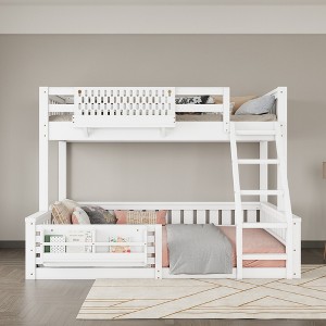 TIRAMISUBEST Twin XL/ Full XL/ Queen over Queen Size Kids Bunk Bed Frame with Pegboard Storage Box and Built-in Bookshelf - 1 of 4