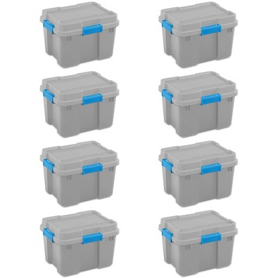 Sterilite 20 Gallon Heavy Duty Plastic Gasket Tote Stackable Storage Container Box with Lid and Latches for Home Organization, (8 Pack)