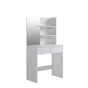 Vanity desk with mirror, dressing table with 2 drawers, white color - 1 of 4