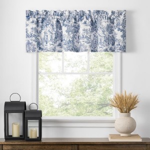Ellis Curtain Victoria Park Toile Water Proof Room Darkening Blackout Tailored Window Valance - 70 x 12" Blue - 1 of 4
