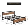 Full/Queen/King Industrial Platform Metal Bed Frame with Wood Headboard, 14" Tall, Noise-Free, No Box Spring Needed, Easy Assembly, Rustic Brown - 2 of 4
