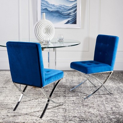 Sapphire Blue Velvet Upholstered Side Chair with Chrome Legs
