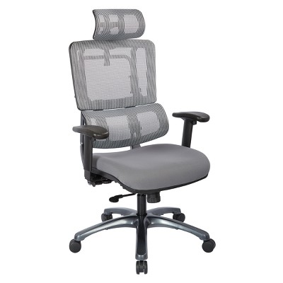 Vertical Mesh Back Chair with Titanium Base And Steel Mesh Seat with Headrest Gray - OSP Home Furnishings