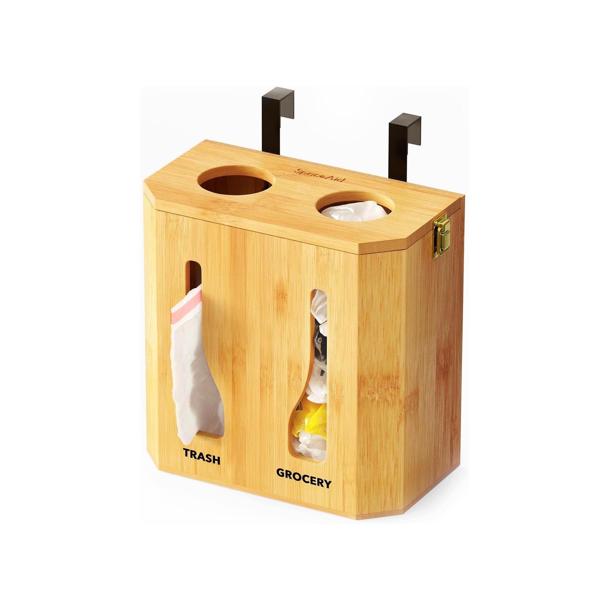 Trash Bag Dispenser & Grocery Bag Holder for Kitchen Organization (Bamboo)-SpaceAid®