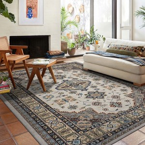 COZONY Traditional Medallion Border Area Rug Washable Vintage Indoor Rug, Ultra-Thin Non-Slip Print Floor Carpet for Living Room Bedroom Kitchen - 1 of 4