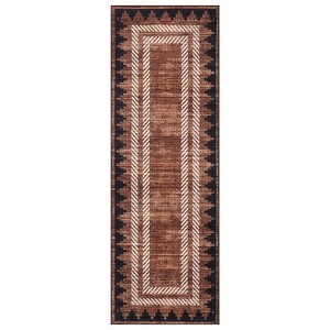 Washable Geometric Bordered Living Room Rugs, Contemporary Non Slip Low Pile Bedroom Carpet, Stain Resistant Dining Room Rugs - 1 of 4