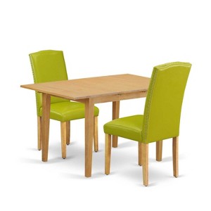 Art Nouveau Dining Set - 3Pc Rectangular Table w/ Butterfly Leaf & 2 Parsons Chairs - Autumn Green - 1 of 4