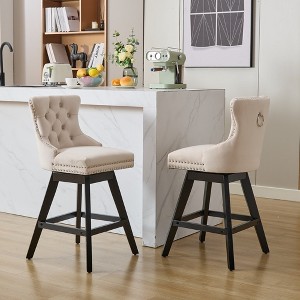 Lyngins Velvet Swivel Counter Stools Set of 2,Bar Stools with Button Tufted Back and Wooden Legs,Dining Chair for Kitchen Island - 1 of 4