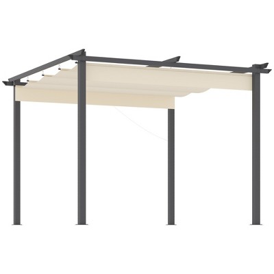 Outsunny 10' x 10' Retractable Pergola Canopy Patio Gazebo Sun Shelter with Aluminum Frame for Outdoors, Cream White