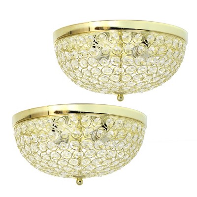 (2pk) 13" Elipse Crystal Flush Mount Ceiling Light Gold - Elegant Designs