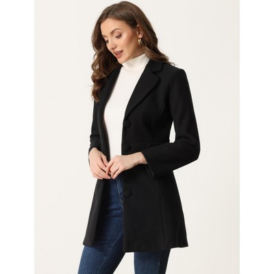 Allegra K Women's Notched Lapel Single Breasted Button Down Outerwear Winter Coats Black Medium — фото 3