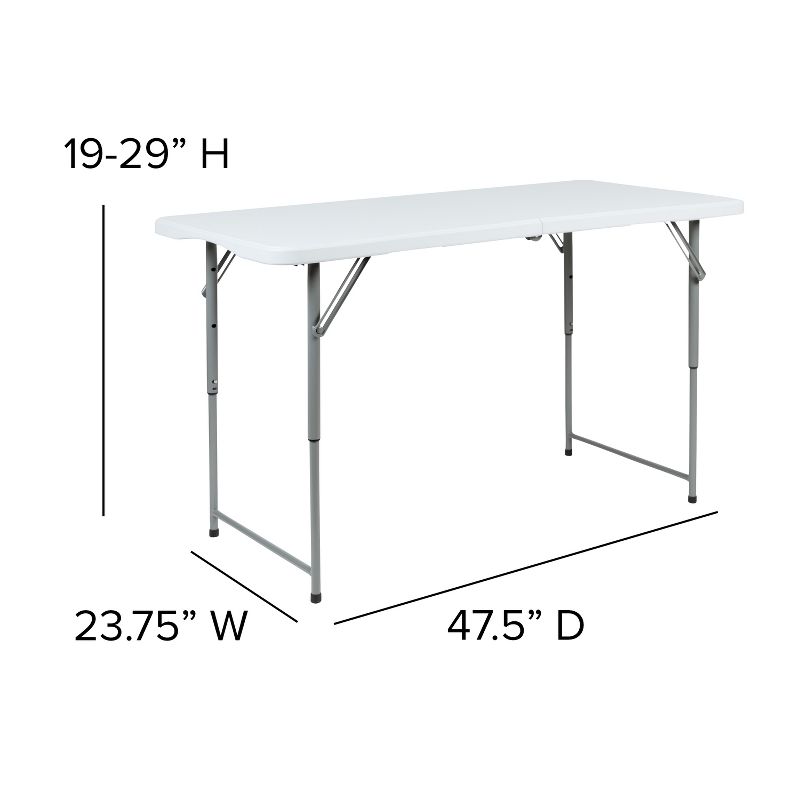 Flash Furniture 4-Foot Height Adjustable Bi-Fold Granite White Plastic Folding Table, 5 of 12