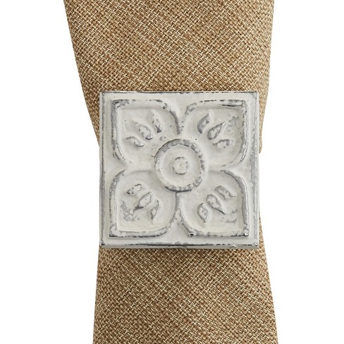 Distressed Tile Metal Napkin Ring Set of 4