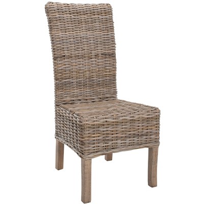 High-Back Rattan & Mango Wood Side Chair in Natural Grey (Set of 2)