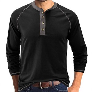 Men's Long - Sleeve Henley Shirt, Crew Neck T - Shirt for Fall, Casual Base Layer Top - 1 of 4