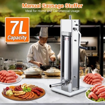 Sausage Maker, Manual 15LBS/7L Sausage Stuffer - Stainless Steel Heavy Duty Machine with 5 Tubes for Home & Commercial Use