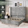 AMERLIFE Bed Frame with 61.4" Headboard,Velvet Tufted and Handmade Pleat Deep Button - 2 of 4
