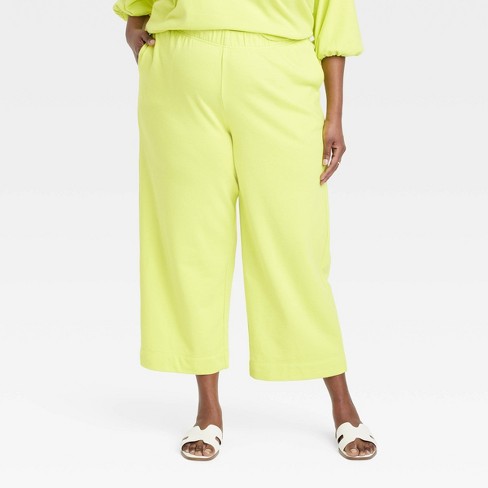 Women's High-Rise Cropped Wide Leg Sweatpants - A New Day™ Yellow 3X