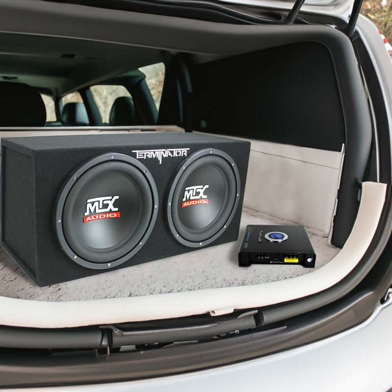 MTX TNE212D 12" 1200W Dual Loaded Car Subwoofers + Box + Planet 1500W Amp + Kit, 5 of 7
