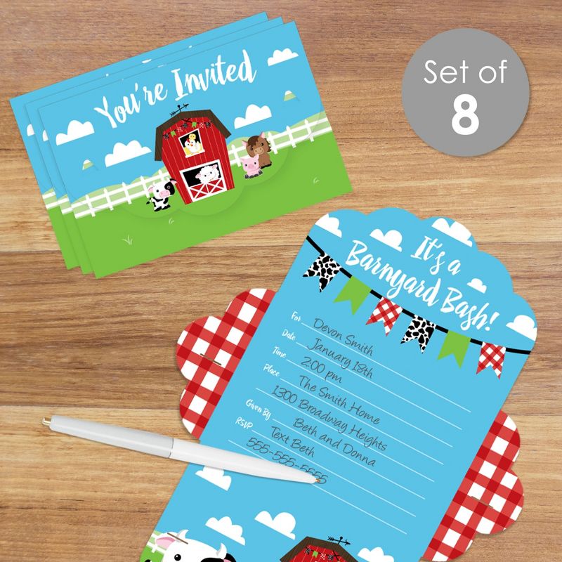 Big Dot of Happiness Farm Animals - Fill-In Cards - Barnyard Baby Shower or Birthday Party Fold and Send Invitations - Set of 8, 3 of 10