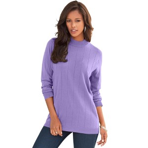 Roaman's Women's Plus Size Fine Gauge Drop Needle Mockneck Sweater - 1 of 4