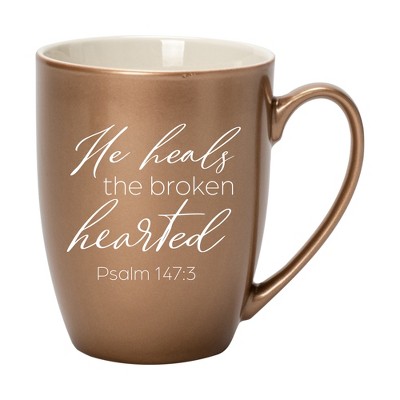 Elanze Designs He Heals The Broken Hearted Bronze 10 ounce New Bone China Coffee Cup Mug