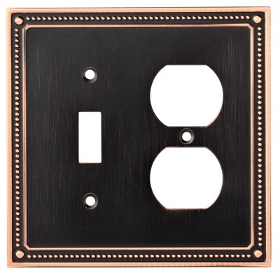 Franklin Brass Classic Beaded Switch/Duplex Wall Plate Bronze with Copper Highlights